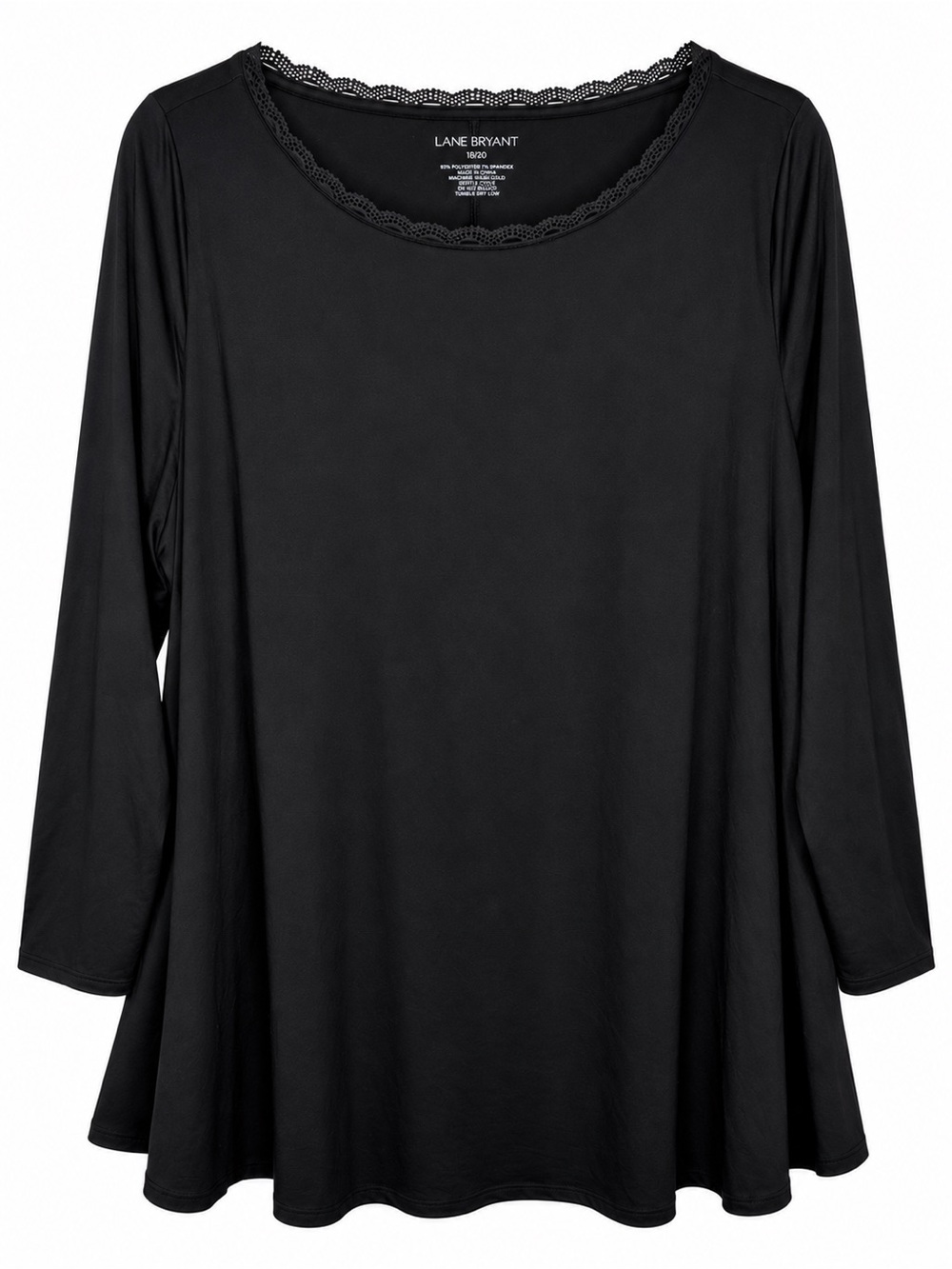 Lane Bryant 18/20 Black Long Sleeve Tunic Top Lace Trim Stretch Plus Size